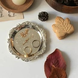 Decorative Plates Round Metal Tray Fruit Cake Dessert Trays Jewellery Dish Earrings Necklace Ring Storage Plates Display Bowl Decoration Sauce Dish 231206