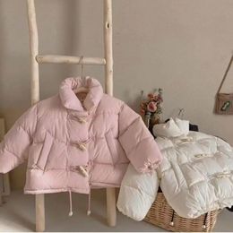 Down Coat Fashion Girl Cotton Padded Jacket Vintage Winter Child Thicken Warm Quilted Horn Button Outerwear Baby Clothes 1 8Y 231206