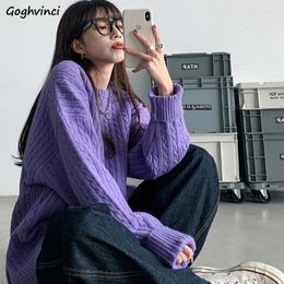 Women's Sweaters Long Sleeve Pullovers Women Twist Knitted Solid Vintage Korean Loose Slouchy All-match Baggy Basic Temperament Tops O-neck