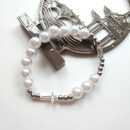 Link Bracelets CottvoChristian Carved Cross Pendant Bangles Bracelet Virgin Mary Beads Chain Blessing Christ Prayer Jewelry Gift