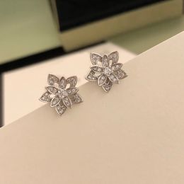 Lotus stud earrings full drill single flower vanly earrings silver-plated not easy to fade allergy hollow design earrings cleefly