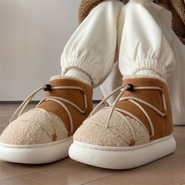 Winter new warm and velvet padded snow boots fashion wear retro strap bread shoes new non-slip lightweight men's home high-top bread shoes.