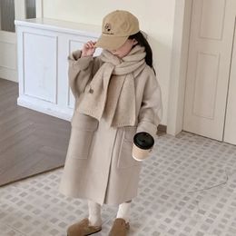 Jackets Girl en Coat Jacket CottonOutwear Overcoat 2023 Khaki Warm Thicken Plus Velvet Winter Autumn Teenager Children's Clothing 231205