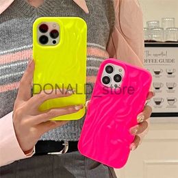 Cell Phone Cases Evening Bags Fluorescent Yellow 3D Frosted Folds Pattern Phone Case For iPhone 15Pro 14 13 11 12 Pro Max Japan Cute Silicone Shockproof Cov J231216