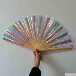 Chinese Style Products Chinese Style Products Fu Fan Bamboo 33Cm Laser Film Folding Craft Gift Stage Performance Dance Party Prop R230 Dhvcq