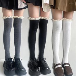 Women Socks Knitting Thigh High Lace Up Stockings Trendy Casual Over The Knee Female Long Thermal Warm Cotton Tall Tube Leggings