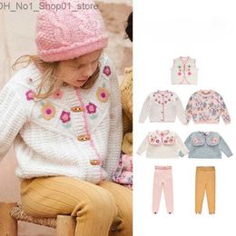 Cardigan Kids Knitted Sweater 2023 Autumn/Winter LM Girls Embroidered Flowers Square Neck Warm Knitted Sweater Winter Baby Girl Clothes Q231206