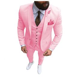 Men's Suits Blazers Smoking Slim Fit pour hommes blazer d'affaires formel revers crante costume de meilleur homme pour mariage rose imbibe nouveau 3 pieces 231206