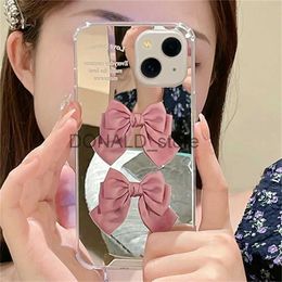 Cell Phone Cases Ins Korea Cute Bowknot Mirror Phone Case For iPhone 14 13 12 11 Pro Max X XR 7 8 Plus SE3 Protective Shockproof Soft Cover Funda J231206