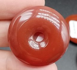 Certified Red 100% Natural A Agate Chalcedony Carved Safety Circle Donut Pendant