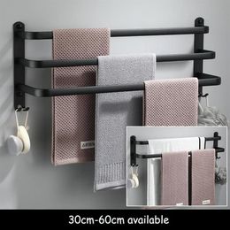 Towel Racks Bathroom Holder Set Black Rail Rack Hanger Wall Mounted Bath Bar Shelf Space Aluminium 30cm 40cm 50cm 60cm230J