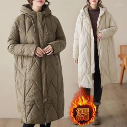 Women's Trench Coats Extra Large Size Clothing For Women Warm Down Cotton Jacket Autumn Winter Zipper Hooded Solid Colour Loose Long Parka