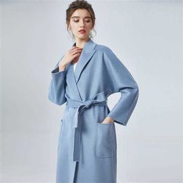 Cashmere Coat Maxmaras Labbro Coat 101801 Pure Wool Cashmere doublesided autumn and winter new water wave pattern loose tie Nightgown medium long Woollen femaV1ID