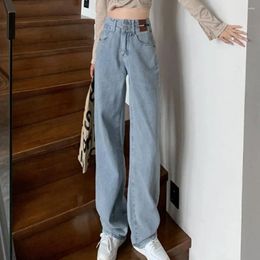 Women's Jeans Women High Waist Wide Leg Deep Crotch Loose Button Zipper Closure Straight Full Length Lady Long Pants Trousers