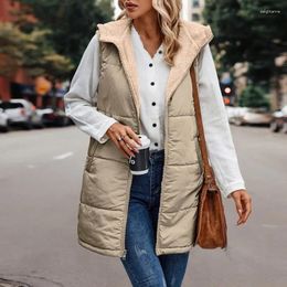 Women's Vests Outwear Women Slim Fit Elegant Autumn Trend Hooded Cotton Jacket Vest Double-Sided Wear Jackets Pocket Cardigan Coat Top