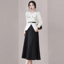 Work Dresses Fashion Women Skirt Suits 2 Piece Set 2023 Long Sleeve Single Breasted Blazer High Waisted A Line Midi Outfits Q405