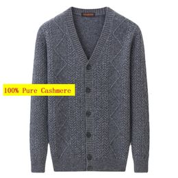 Men's Sweaters Arrival Fashion 100 Pure Cashmere Cardigan Vneck Button Knit Jacket Sweater Thickened Size XS S M L XL 2XL 3XL 4XL 231205