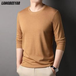 Men's Polos Top Quality Wool 4 7 Fashion Luxury Brand Mens t Shirt Round Neck Solid Color Soft Long Sleeve Tops Casual Men Clothing 231205