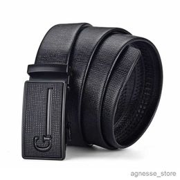 Belts High Quality Men Leather Belt Metal Buckle Work Business Black Cowskin Strap R231206