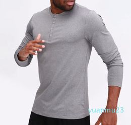 Men Yoga Outfit Sports Long Sleeve T-shirt Sport Style Collar button Shirt Training Fitness Clothes Training Elastic Quick Dry