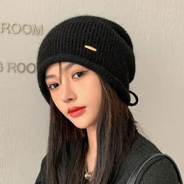 Beanie/Skull Caps Winter Hat For Women Rabbit Fur Fashion Knitted Hats Warm Ear Protection Girl Autumn Outdoor Beanies Curled Heap Windproof Gorra 231205