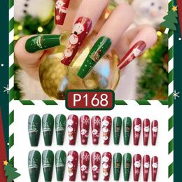 False Nails Long Square French Christmas Snowflake Fake Nials Full Cover Detachable Press On Women Girls