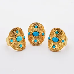 Cluster Rings BOROSA Freeform Turquoises Band 5Pcs Gold Plated Natural Ring Stone For Women Party ZG0458