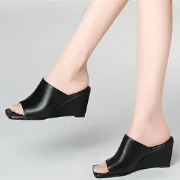 Slippers Genuine Women Punk Sandals Leather Wedges High Heel Roman Gladiator Female Peep Toe Platform Pumps Shoes Casual 45955 89460