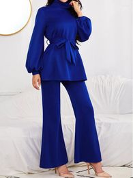 Women's Two Piece Pants Wide Leg Party Trousers Suits Women Pieces Sets For Woman Casual Regular Turtleneck With Waistband Clothes