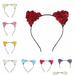 Hair Accessories 20 Pieces/Lot Beauty Hair Accessories Women Girl Silk Artificial Flower Rose Band Cartoon Cosplay Cat Ear Floral Head Dhlfe