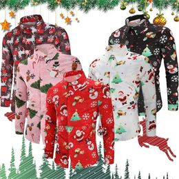 Men s Casual Shirts Hawaiian Christmas Snowman Themed Dress Shirt 3D Printed Long Sleeve Elegant Clothing For Men Gift 231206