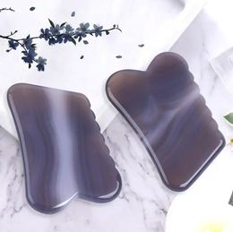 100% Natural Grey Agate Stone Facial Gua Sha Tool Skin Care Massager Jade Guasha Scraping Board Beauty Neck Health Healing Massage