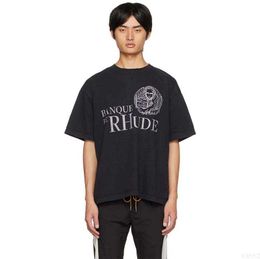 Banque De Rhude t Shirts Plus Size Unisex T-shirts Heavy Weight Big T-shirt Vintage Hip Hop Oversized Tee Women Men Short Sleeves Street Fashion Tops JA3B