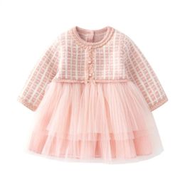 Girl's Dresses Spring and Autumn Children's Clothing 1 to 6 Year Old Girl Knitted Pink Fluffy Gaozi Children's Elegant Dress 2312306