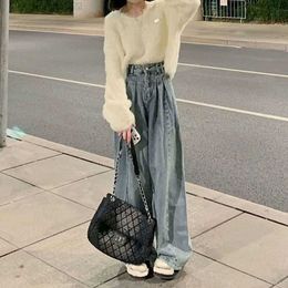 2023Vintage Blue baggy Jeans Women Korean High Wiast Loose Denim Wide Leg Pants Woman Autumn Winter Streetwear Trousers