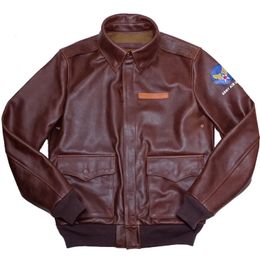 Men's Jackets A2 Pilot Leather Jacket Cowhide Slim Military Style Armband Autumn Winter Wear Vintage Outfit 231205