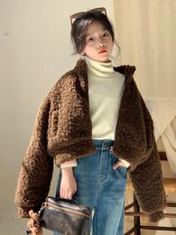 Jackets Girl Coat 2023 Winter Wool Big Boys And Girls Loose Short Padded Fleece Clothes Warm
