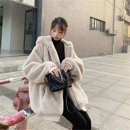 Women's Fur Plus Fat Extra Large 150kg Loose Hooded Plush Thickened Coat Mm Lazy Style High Quality Quilted T