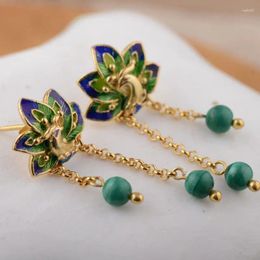 Dangle Earrings FNJ 925 Silver Malachite For Women Jewellery S925 Sterling Drop Earring Animal Peacock