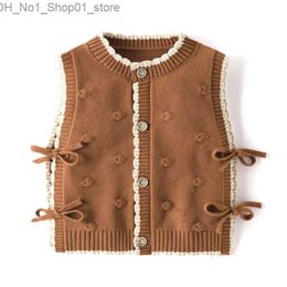 Cardigan 1-7T Sweater Tank for Girl Toddler Kid Baby Clothes Autumn Winter Warm Knit Vest Elegant Sleeveless Infant Girl Sweater Knitwear Q231206