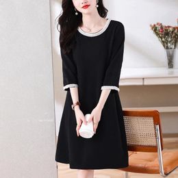 Casual Dresses Q-W Ns Ladies Japanese Streetwearrsvppap Officials Store French Hepburn Style 2023 Spring Autumn Simple 3/4 Sleeve High S