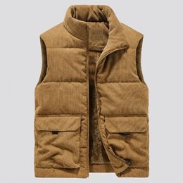 Men's Vests Men Vest Thick Cosy Winter Plush Waistcoat with Stand Collar Zipper Clre Pockets for Warmth Style 231205