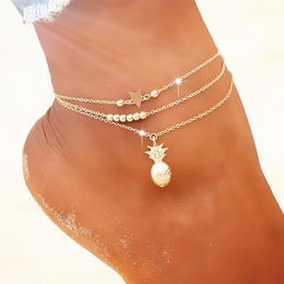 Summer Fashion Crystal Pineapple Anklets Female Barefoot Crochet Sandals Foot Jewelry Bead Ankle Bracelets For Women Leg Chain259k