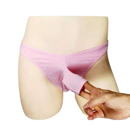 Men S Sexy Underwear Ice Silk Open Sheath Elephant Nose Thongs Gay Temptatio JJ Sleeve Erotic G String Briefs