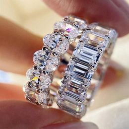 Wedding Rings Fashion Personality Emerald Cut Moissanite Row Ring Trendy Bands Women Geometric224S