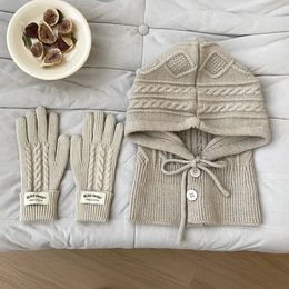 Beanie/Skull Caps Winter Knitted Hat Gloves Set Warm Thicken Balaclava Imitation Cashmere Scarf Set Wool Korea Shawl Split Finger Pullover Hat 231205