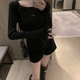 Womens T-shirt Designer Womens Clothes Woman Shirts Clothing Women Tops Crop Top Tee Long Sleeve Letter Print Fashion Summer Pullover Female Black Rock