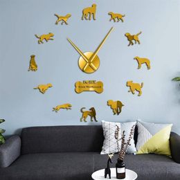 Wall Clocks Irish Wolfhound Dog Giant DIY Clock Pet Animal Frameless 3D Watch Mirror Stickers273U