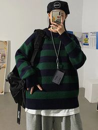 Women's Sweaters LEGIBLE Autumn Winter Sweater Women Casual Woman Pullovers Striped Jumper Warm Teen Gril Green 231206