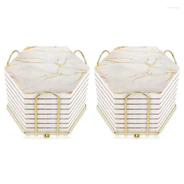 Tea Trays 16 Pcs Coasters For Drinks Absorbent With Holder Marble Design Ceramic Set Super And Cold Drink
